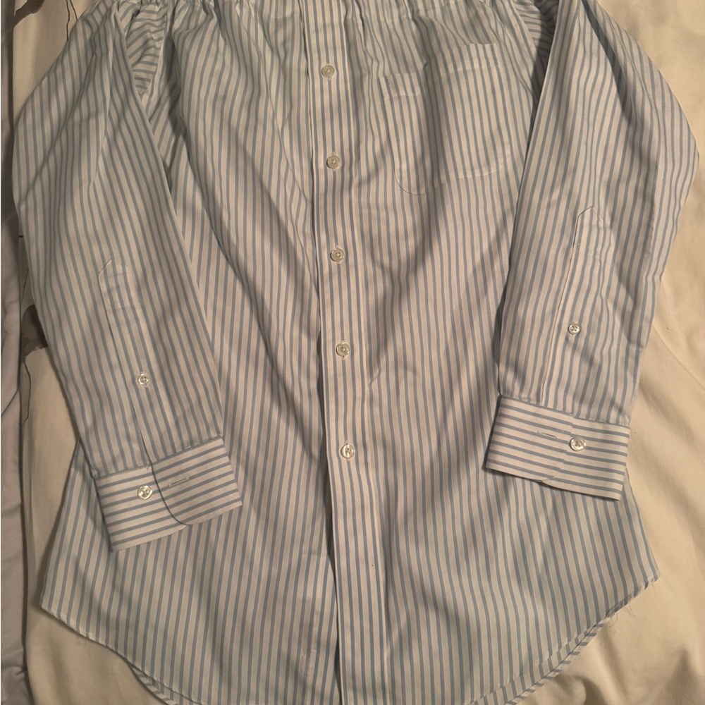 Chic Blue Striped Women's Button Down Shirt